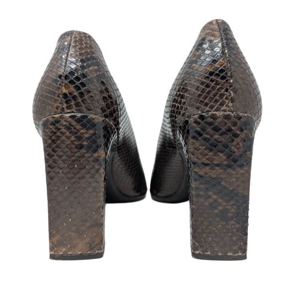 Via Spiga 9 Brown Snakeskin High Heels Pumps Chunky Vintage Career Python - Picture 7 of 9